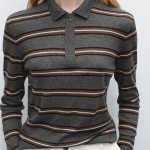Massimo Dutti Striped knit Cashmere Blend sweater polo collar NEW S miu miu